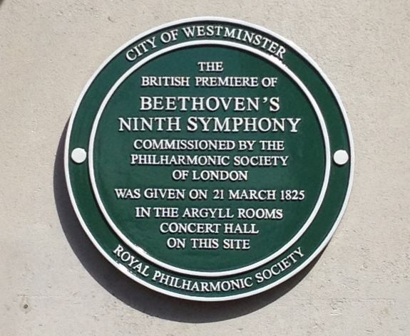 Westminster Green Plaque on the site of first UK performance of Beethoven's 9th Symphony 252 Regent Street London